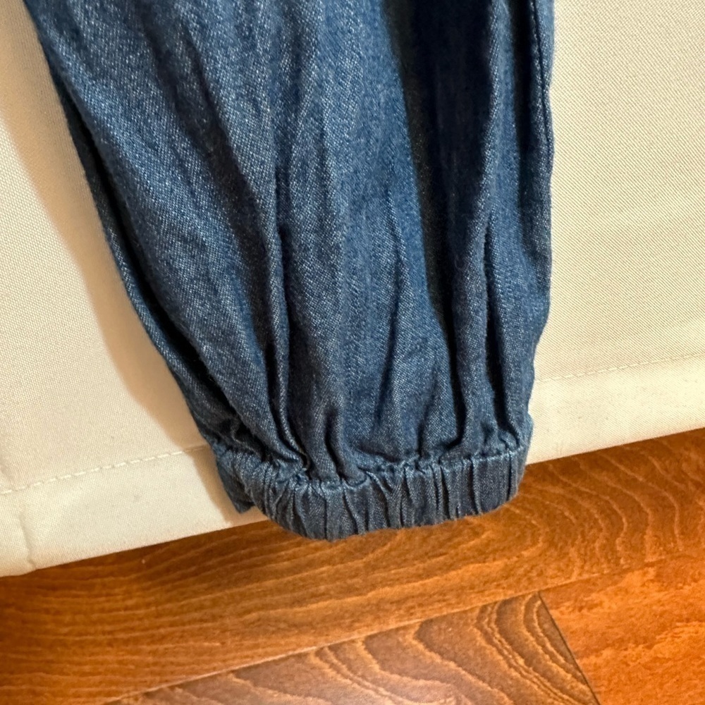 Derek Heart Jumper Jumpsuit Romper Sz M Sleeveless Blue Chambray Denim Collared - Picture 7 of 12